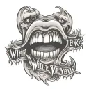vampire teeth with the words vampire will never hurt you tattoo design idea