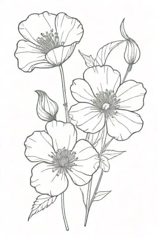 California poppy and North Carolina dogwood flowers tattoo design idea