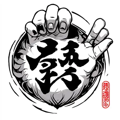 kanji amor in hand, with some black details around it tattoo design idea
