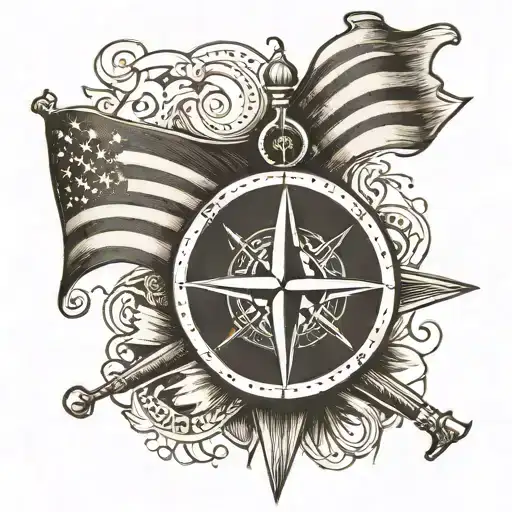 A marathon flag, with a compass tattoo design idea