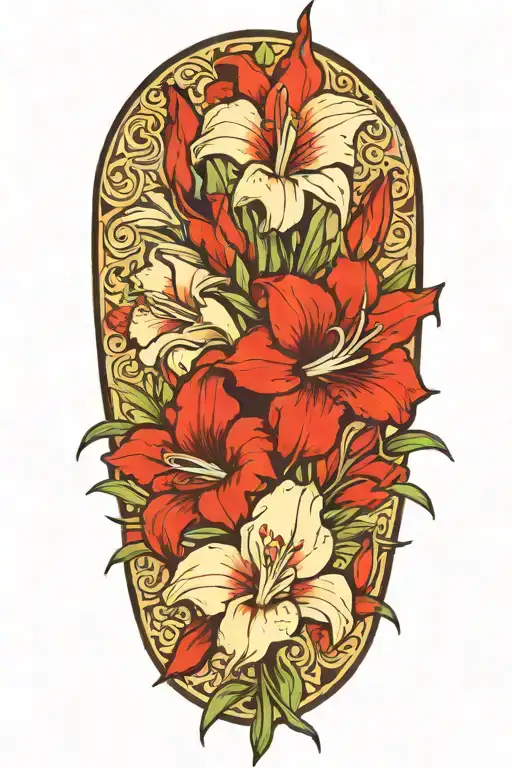 Gladiolous Flowers Grouped With Red Roses Growing Together Tattoo tattoo design idea