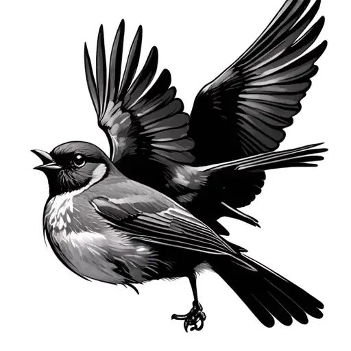"Gone But Never Forgotten " two robin bird flying in the sky tattoo design idea
