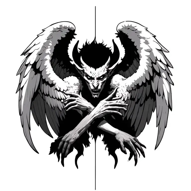 angels vs demon tattoo design idea