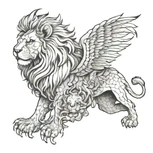 lion and phenix with a cub tattoo design idea