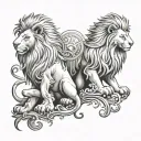 lion and phenix with a cub tattoo design idea