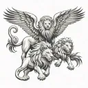 lion and phenix with a cub tattoo design idea