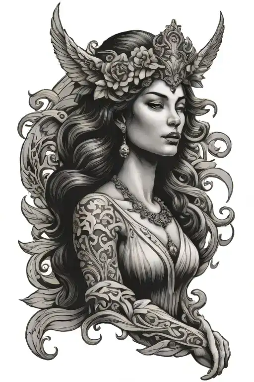fortuna goddess holding tattoo design idea