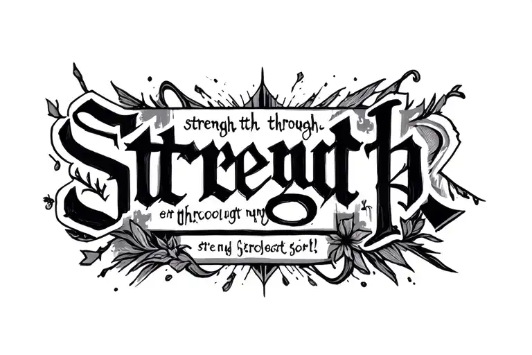 the phrase "strength through struggle" in a sebtence with some small designs around the words tattoo design idea