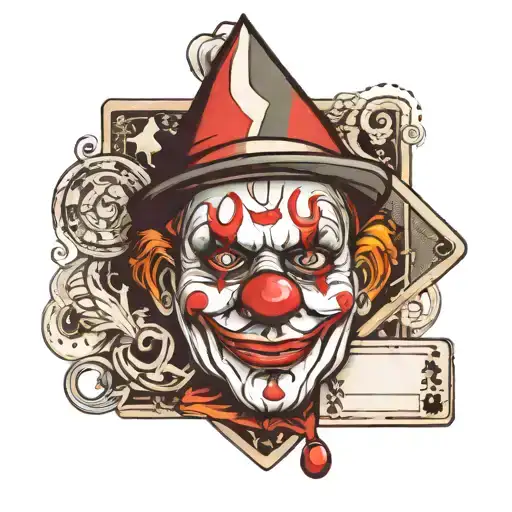 A clown face covered with the ace card over on eye but that eye replaces the ace in the middle tattoo design idea