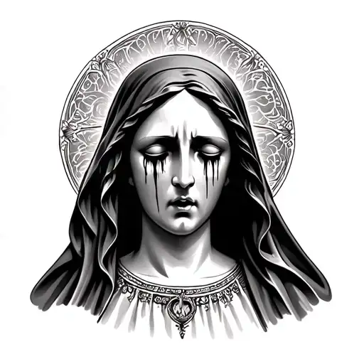 virgin mary crying tattoo design idea