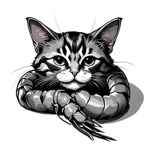 The cat shrimp curled up in a lump tattoo design idea