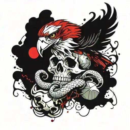 eagle grasping snake through skull tattoo design idea
