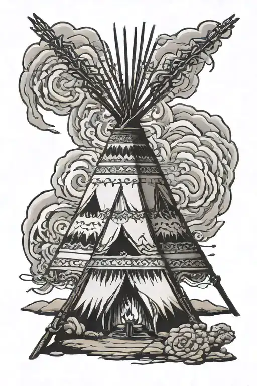 teepee, wild west, fire tattoo design idea