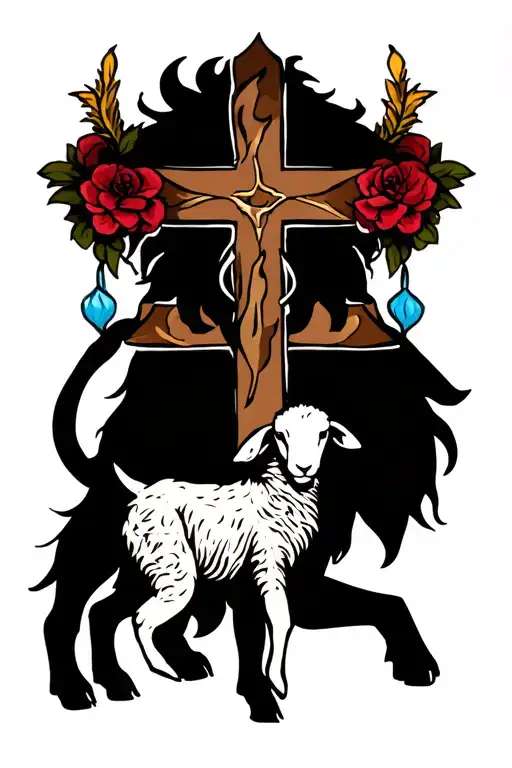 Lion and Lamb with a cross tattoo design idea