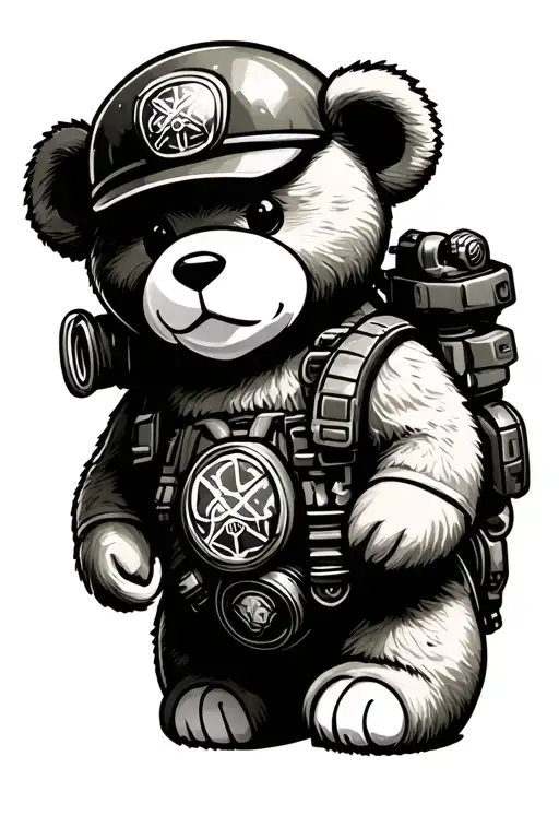 teddy bear army oxygen tube moves tattoo design idea