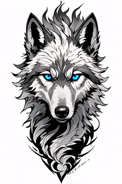 wolf with blue eyes white dragon tattoo design idea