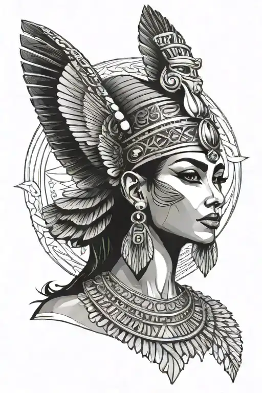 Egytian Cleopatra egyptian goddess with pharao crown on head as a portrait tattoo design idea