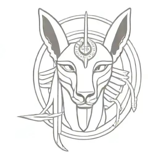 Egyptian god Anubis with eye of Horus and ankh tattoo design idea