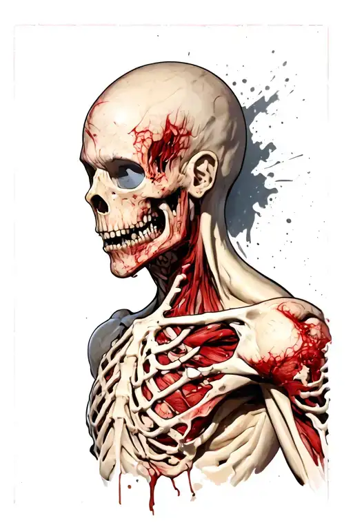 open wound aka ripped skin with visible muscles and bone  tattoo design idea