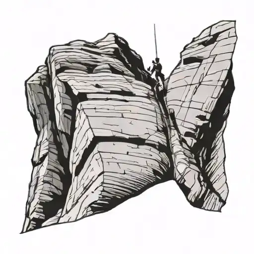 minimalist rock climbing tattoo in black ink. stick figure hanging by one arm on a steep overhanging route tattoo design idea