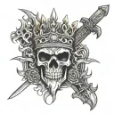 Kings crown set aflame with a katana and 1-10-81 in Roman numerals tattoo design idea