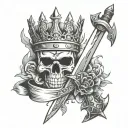 Kings crown set aflame with a katana and 1-10-81 in Roman numerals tattoo design idea