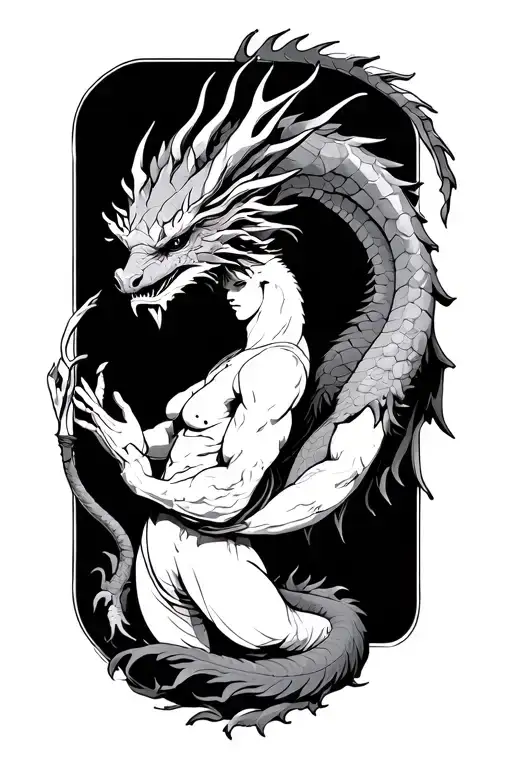 Gemini dragon with Aquarius god holding tattoo design idea