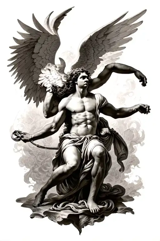 Renaissance, Angels and Demons fight tattoo design idea