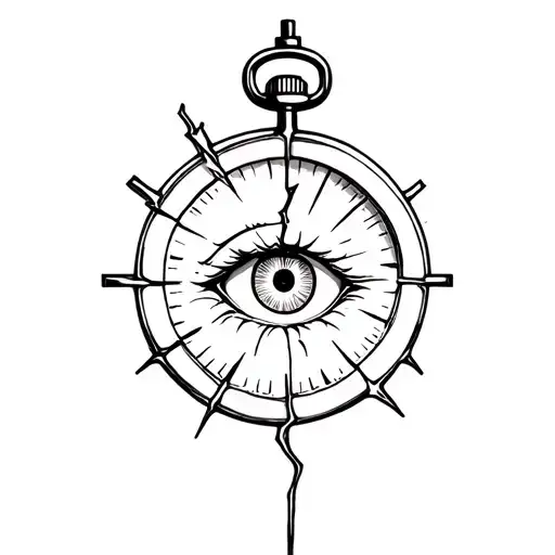 broken stopwatch with anime eye inside tattoo design idea