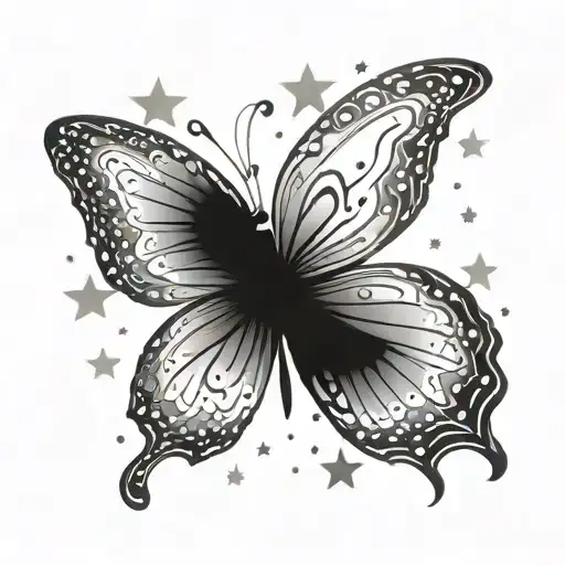 y2k butterfly with stars tattoo design idea