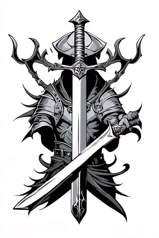 knight demon slayer sword tattoo design idea