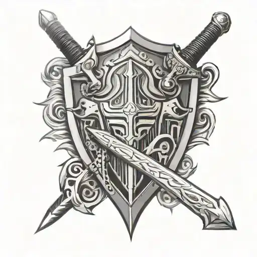 african war sword shield tattoo design idea