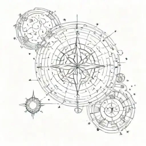 Tattoo on the back side of the leg for a seaman using compass and astronomical symbolic like constellations and/or moon tattoo design idea