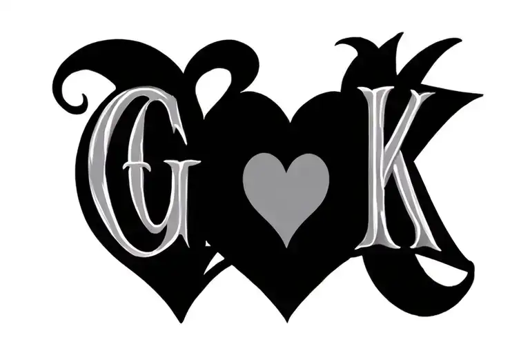 "G K" double heart tattoo design idea