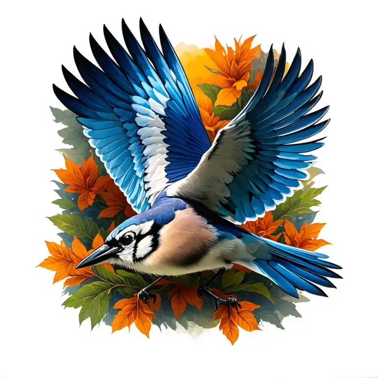 bluejay taking flight tattoo design idea