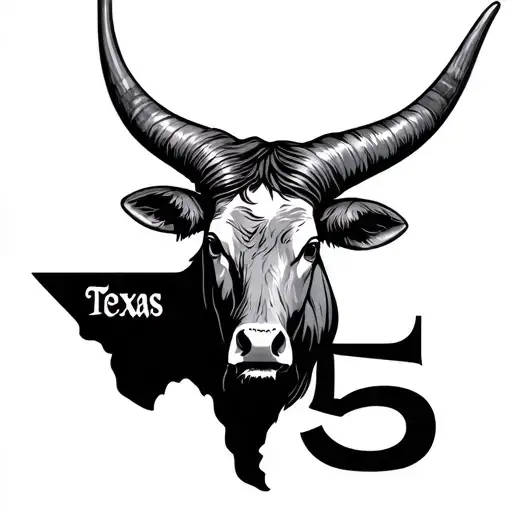 texas long horns with the number 5  tattoo design idea