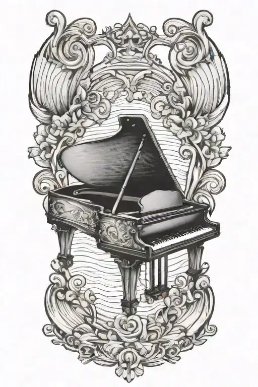 grand piano inside a shell  tattoo design idea