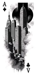 New York City Sky line and aces poker card tattoo design idea