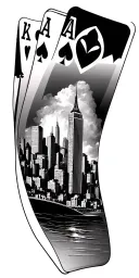 New York City Sky line and aces poker card tattoo design idea