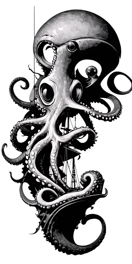 octopus ship wreckage tattoo design idea