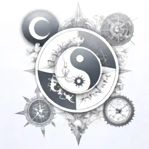 yin yang compass tattoo design idea