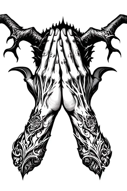 demon praying hands tattoo design idea