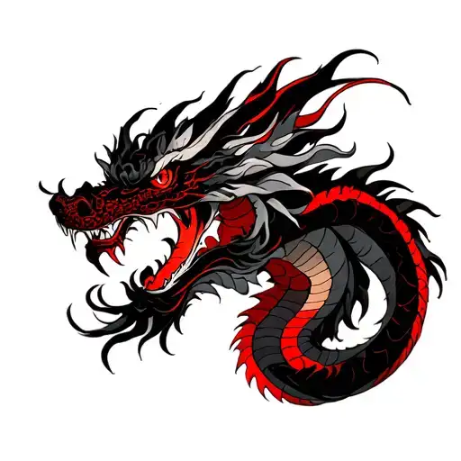 neo Japanese black and red dragon tattoo design idea
