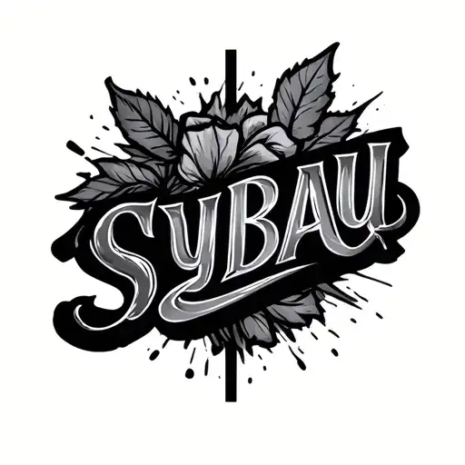 text saying "SYBAU" in cursive trampstamp tattoo design idea