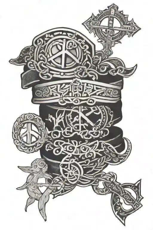 hand bands   with meaningful signs about struggle , peace, hustle, strengths, believe tattoo design idea