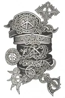 hand bands   with meaningful signs about struggle , peace, hustle, strengths, believe tattoo design idea