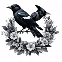 2 magpie surrounded by a wreath encircling tattoo design idea