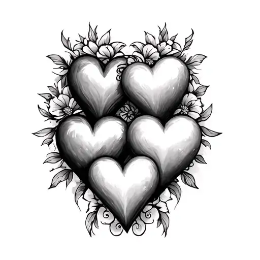 Three intersecting hearts with Sanbria, Danielle, and Leslie tattoo design idea