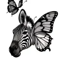 zebra with butterfly resting tattoo design idea