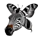zebra with butterfly resting tattoo design idea